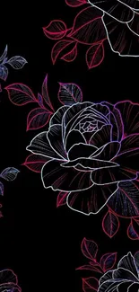 Neon floral pattern on black background