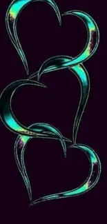 Neon hearts on a dark purple background wallpaper.