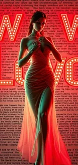 Elegant woman in neon red light backdrop