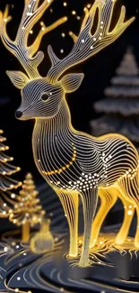 Golden reindeer in glowing forest wallpaper