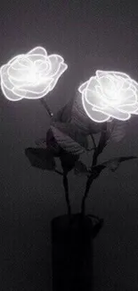 Neon roses glowing in the dark floral wallpaper.