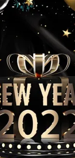 Elegant New Year 2022 wallpaper with black and gold festive theme.