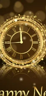 Golden clock design with festive glow for New Year's wallpaper.