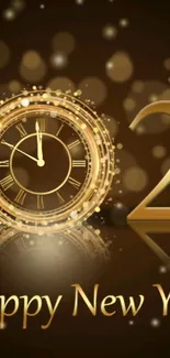 Elegant New Year wallpaper with a golden clock.