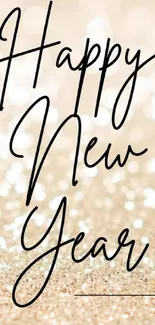 Happy New Year mobile wallpaper with golden glitter.