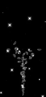 Mobile wallpaper with sparkling diamonds and stars on a black background.