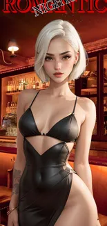 Elegant digital art featuring a chic character in a stylish bar.