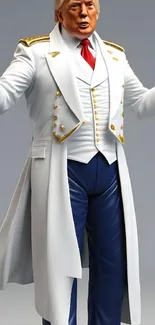 Character in a white coat with gold accents.