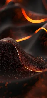 Abstract wallpaper with glowing orange lines on black waves.