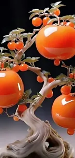 Bonsai tree with vivid orange fruit creating a serene artful display.