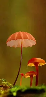 Elegant forest mushrooms with orange caps in a lush, green background.