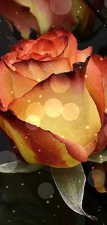 Elegant orange roses against a dark backdrop.