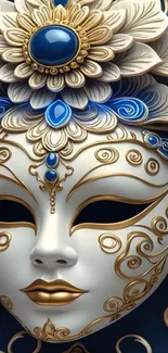 Ornamental mask with blue and gold details.