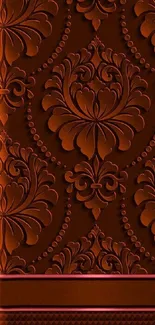 Elegant brown wallpaper with ornate floral pattern.