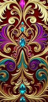 Ornate mobile wallpaper with gold and jewel design.