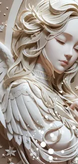 Serene angel paper art with intricate details and soft textures.