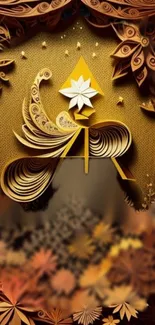 Elegant paper art with gold tones and intricate designs