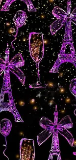 Chic purple Eiffel Tower pattern against a dark background with stars.