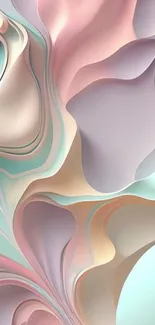 Elegant pastel abstract art with soft swirls in pink, cream, and mint.