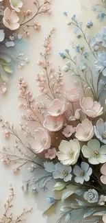 Elegant pastel floral wallpaper with delicate blossoms.