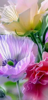 Delicate pastel flowers in vibrant colors.