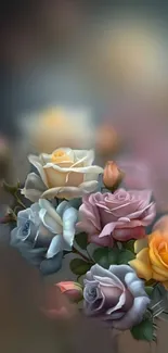 Elegant bouquet of pastel and vibrant roses.