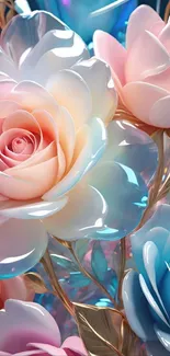 Pastel roses wallpaper with elegant floral design.