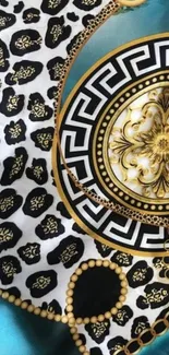 Elegant wallpaper with vintage baroque and leopard print design.