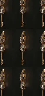 Elegant metallic patterned wallpaper with black background.