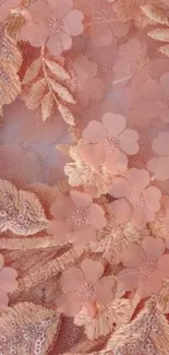 Elegant peach lace floral wallpaper design.