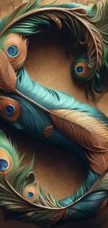 Intricate design of peacock feathers forming the letter S.