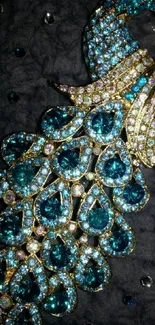 Jewel-encrusted peacock design wallpaper with blue gems.