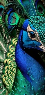 Vibrant peacock showcasing colorful feathers.