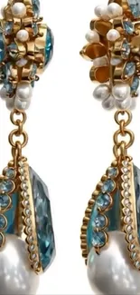 Elegant pearl and gemstone earrings close-up.
