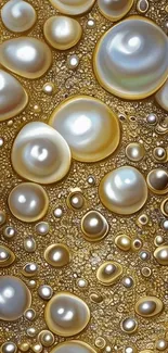 Elegant mobile wallpaper with pearls on a gold background.