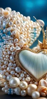 Heart-shaped pearl design with elegant seashells in a luxurious arrangement.