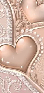 Luxurious heart and pearl designed mobile wallpaper.