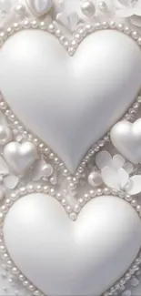 Elegant pearl hearts with floral design background.