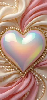 Radiant pearl heart on a silky pastel background.
