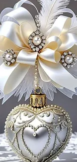 Elegant pearl ornament with bows and feathers.
