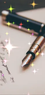 Fountain pen resting on an open notebook, creating an elegant and classic look.