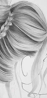 Pencil sketch of an elegant hairstyle with braided details.