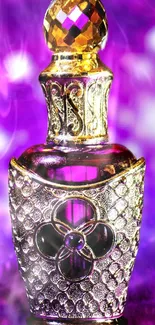 Luxurious purple and gold perfume bottle design wallpaper.