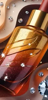 Artistic brown perfume bottle with sparkling gems.
