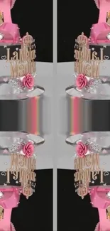 Mirrored perfume bottle design with pink accents.