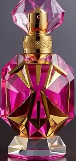 Elegant pink and gold perfume bottle design.
