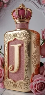 Luxurious perfume bottle with pink roses
