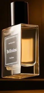Elegant amber perfume bottle in sophisticated display.
