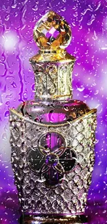 Elegant purple and gold ornate perfume bottle.