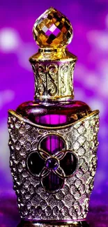 Luxurious purple and gold perfume bottle wallpaper.